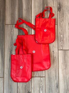 Lululemon Reusable Tote Bags Bundle Red (Set of 3) 2 Small 1 Large Logo Shopper